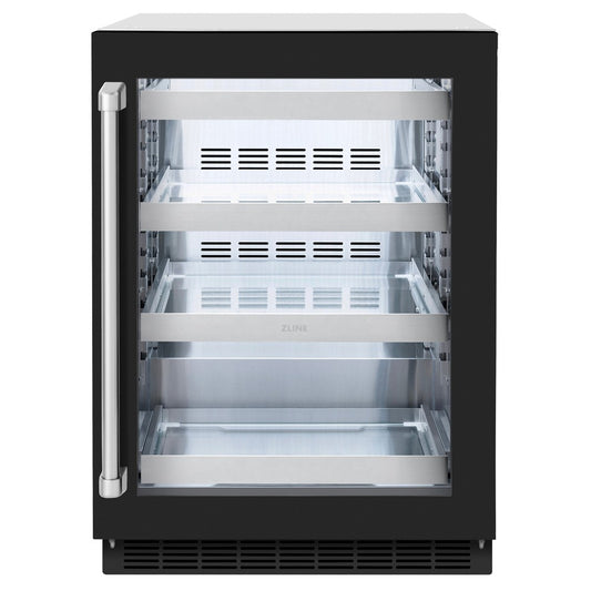 ZLINE 24 in. Touchstone 151 Can Beverage Fridge With Black Matte Glass Door (RBSO-BLM-24)