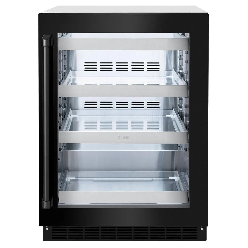 ZLINE 24 in. Touchstone 151 Can Beverage Fridge With Black Stainless Steel Glass Door (RBSO-BS-24) main image.