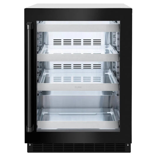 ZLINE 24 in. Touchstone 151 Can Beverage Fridge With Black Stainless Steel Glass Door (RBSO-BS-24) main image.