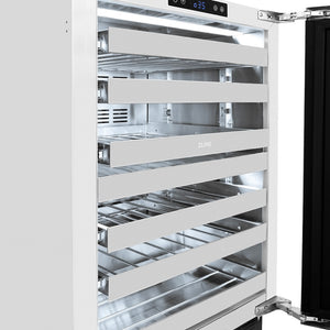ZLINE 24 in. Touchstone Dual Zone 44 Bottle Wine Cooler With Black Stainless Steel Glass Door (RWDO-BS-24) adjustable wine shelves.