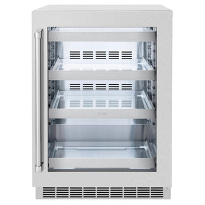 ZLINE 24 in. Touchstone 151 Can Beverage Fridge With Satin Stainless Steel Glass Door (RBSO-SN-24) front, closed.
