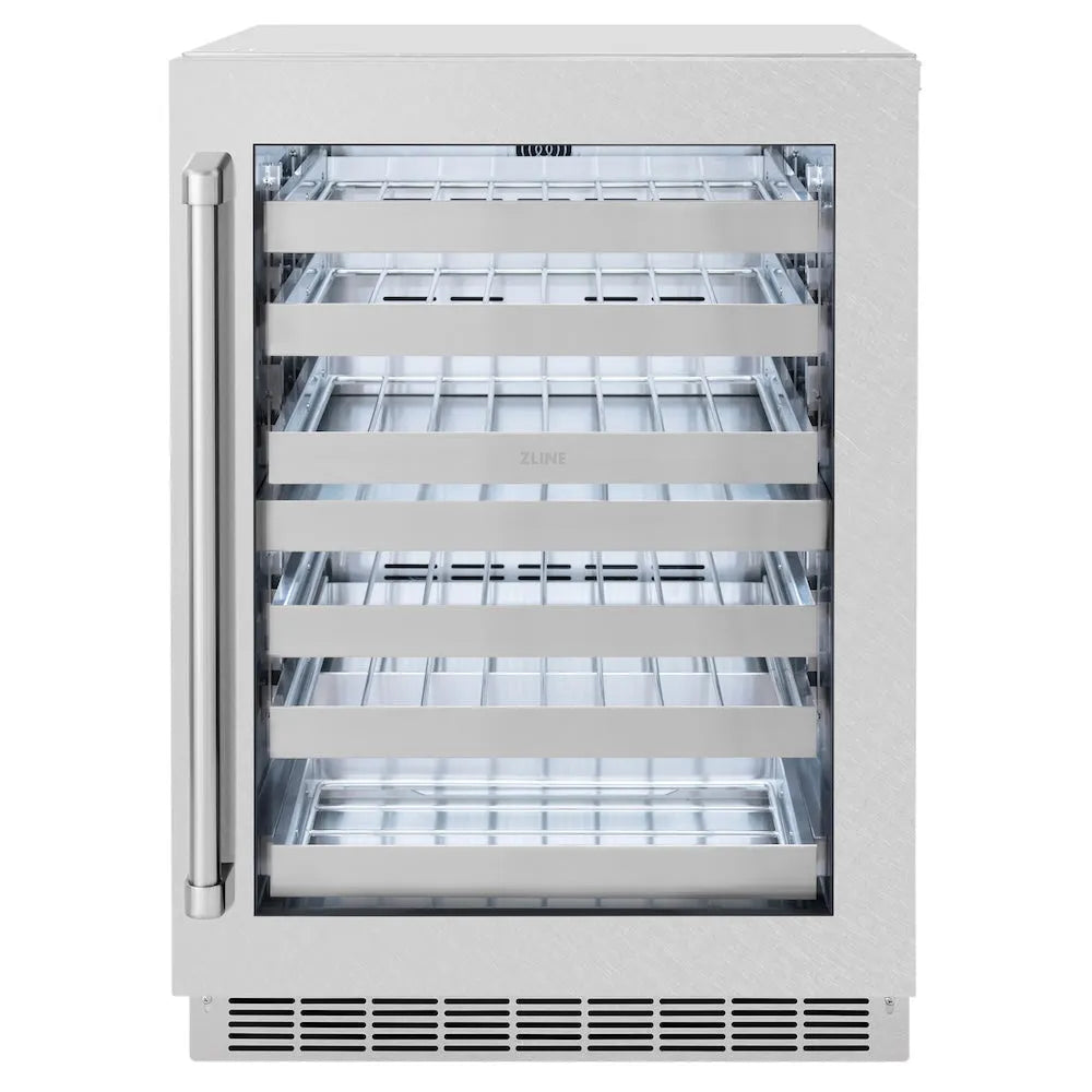 ZLINE 24 in. Touchstone Dual Zone 44 Bottle Wine Cooler with Satin Stainless Steel Glass Door (RWDO-SN-24) main image.