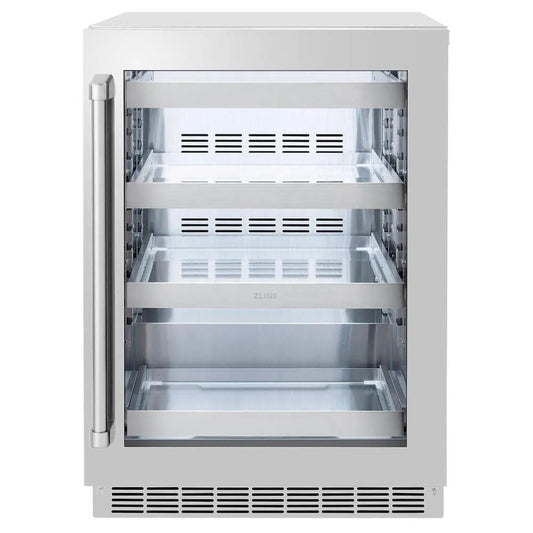 ZLINE 24 in. Touchstone 151 Can Beverage Fridge With Stainless Steel Glass Door (RBSO-GS-24) main image.