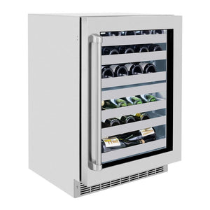 ZLINE 24 in. Touchstone Dual Zone 44 Bottle Wine Cooler With Stainless Steel Glass Door (RWDO-GS-24) side, closed.