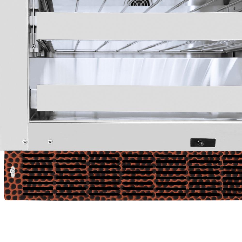ZLINE 24 in. Touchstone Dual Zone 44 Bottle Wine Cooler with Hand Hammered Copper Glass Door (RWDO-HH-24) base.