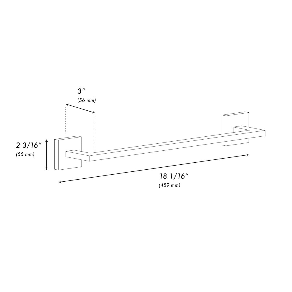 ZLINE Palisades 18 in. Towel Rail in Champagne Bronze (RBCN1-TR18-CB) dimensional diagram.