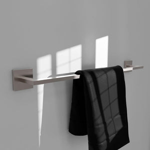 ZLINE Palisades 24 in. Towel Rail in Brushed Nickel (RBCN1-TR-BN) in a luxury bathroom, with towel.