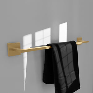 ZLINE Palisades 24 in. Towel Rail in Champagne Bronze (RBCN1-TR-CB) in a luxury bathroom, with towel.