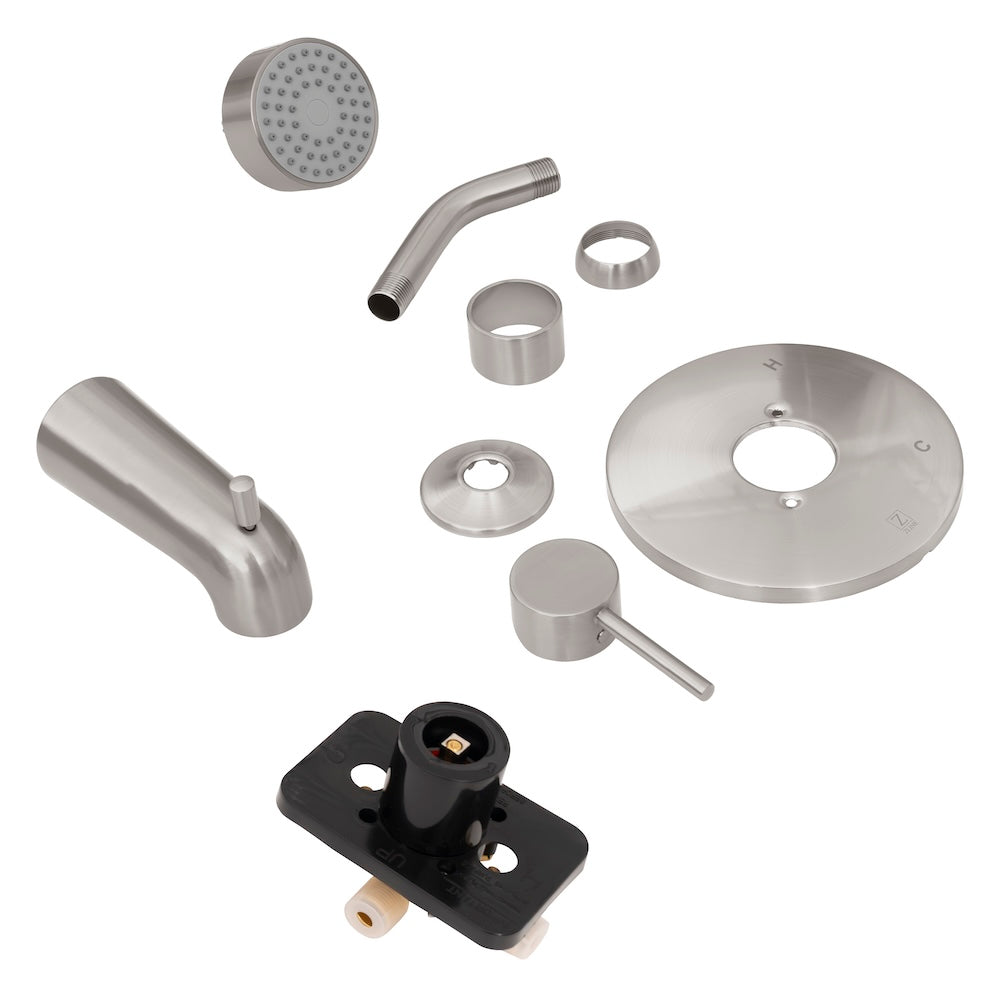 ZLINE Palisades Elegant Shower System in Brushed Nickel (RBCN1-SHS-BN) components.