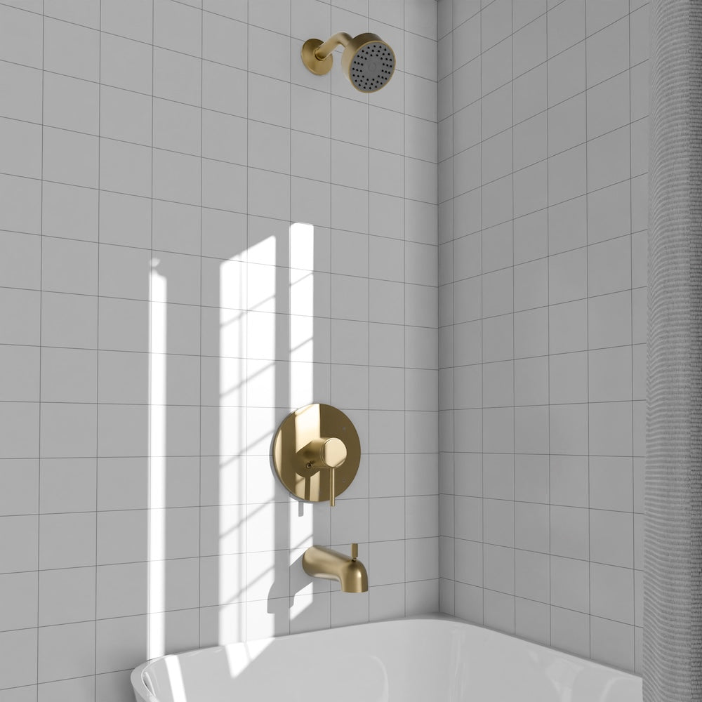 ZLINE Palisades Elegant Shower System in Champagne Bronze (RBCN1-SHS-CB) in a luxury bathroom.