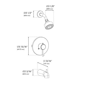 ZLINE Palisades Elegant Shower System in Matte Black (RBCN1-SHS-MB) dimensional diagram.