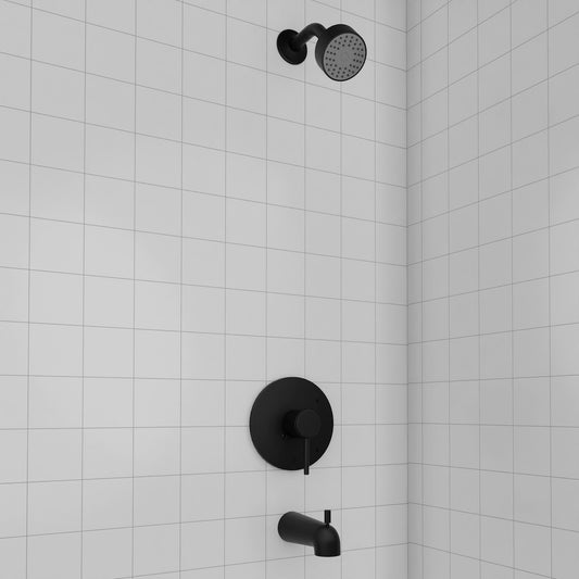 ZLINE Palisades Elegant Shower System in Matte Black (RBCN1-SHS-MB) in a luxury bathroom.