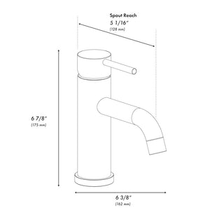 ZLINE Palisades Elegant Single Handle Bath Faucet in Matte Black (RBCN1-BF-MB) dimensional diagram.