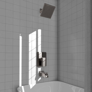 ZLINE Palisades Modern Shower System in Brushed Nickel (RBCN2-SHS-BN) in a luxury bathroom.