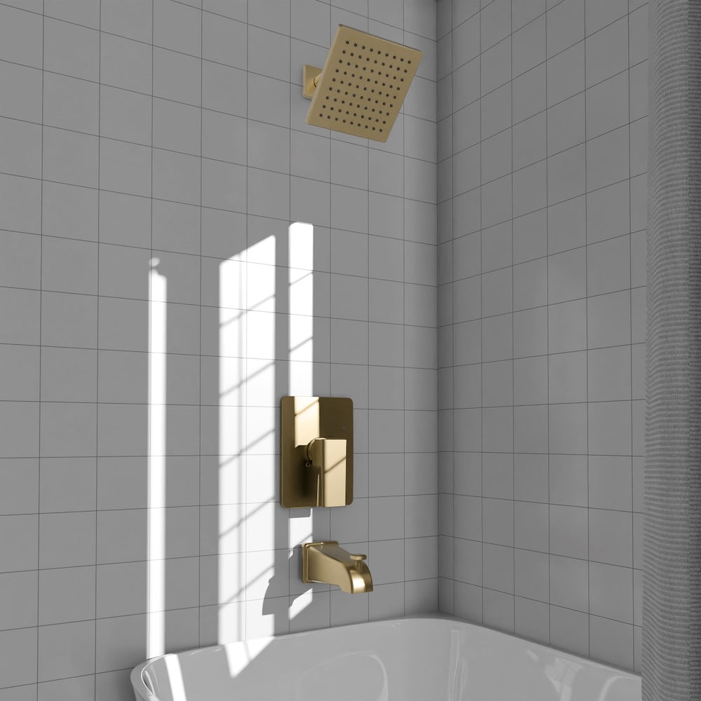 ZLINE Palisades Modern Shower System in Champagne Bronze (RBCN2-SHS-CB) in a luxury bathroom.