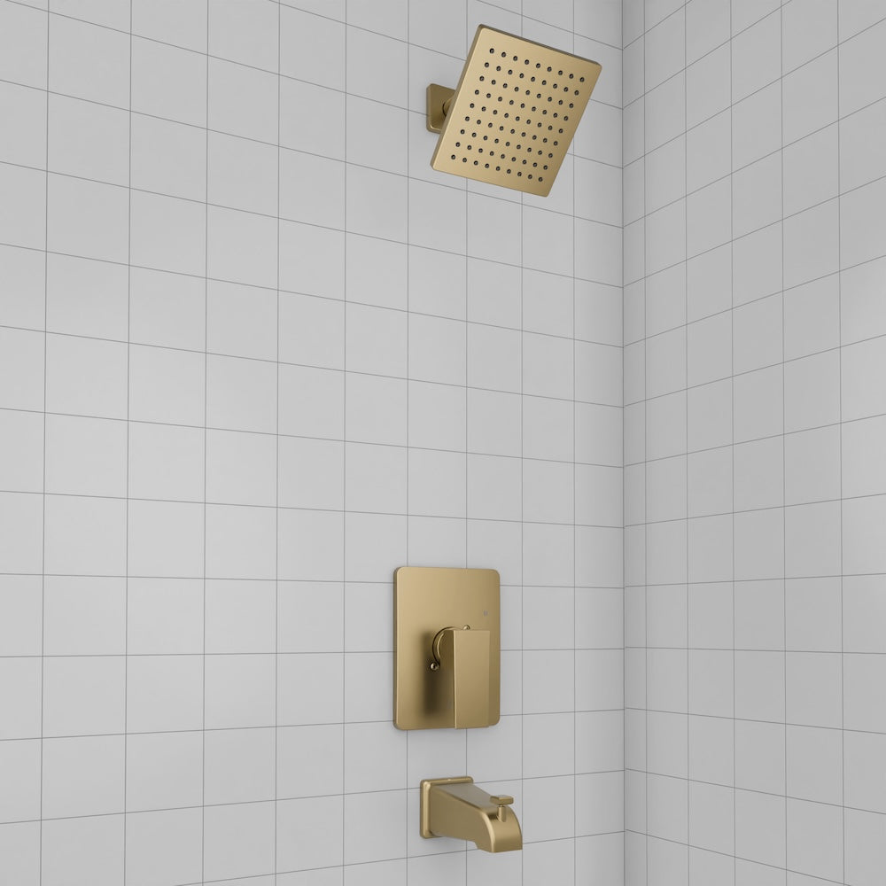 ZLINE Palisades Modern Shower System in Champagne Bronze (RBCN2-SHS-CB) in a luxury bathroom.