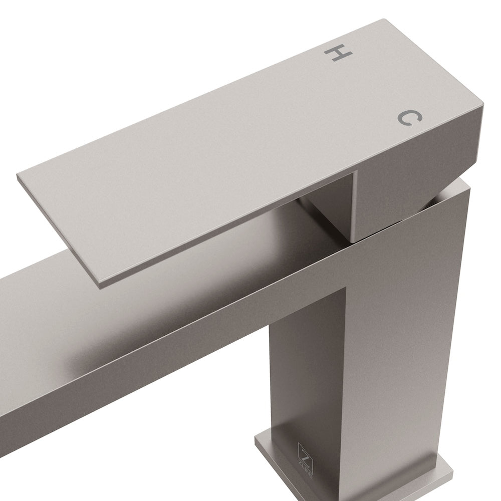 ZLINE Palisades Modern Single Handle Bath Faucet in Brushed Nickel (RBCN2-BF-BN) handle detail.