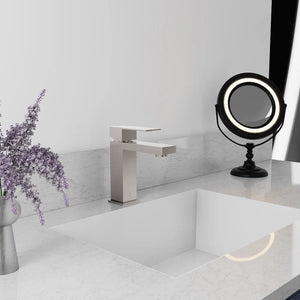 ZLINE Palisades Modern Single Handle Bath Faucet in Brushed Nickel (RBCN2-BF-BN) wide, in a luxury bathroom.