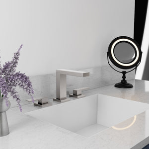 ZLINE Palisades Modern Widespread Bath Faucet in Brushed Nickel (RBCN3-BF-BN) wide, in a luxury bathroom.