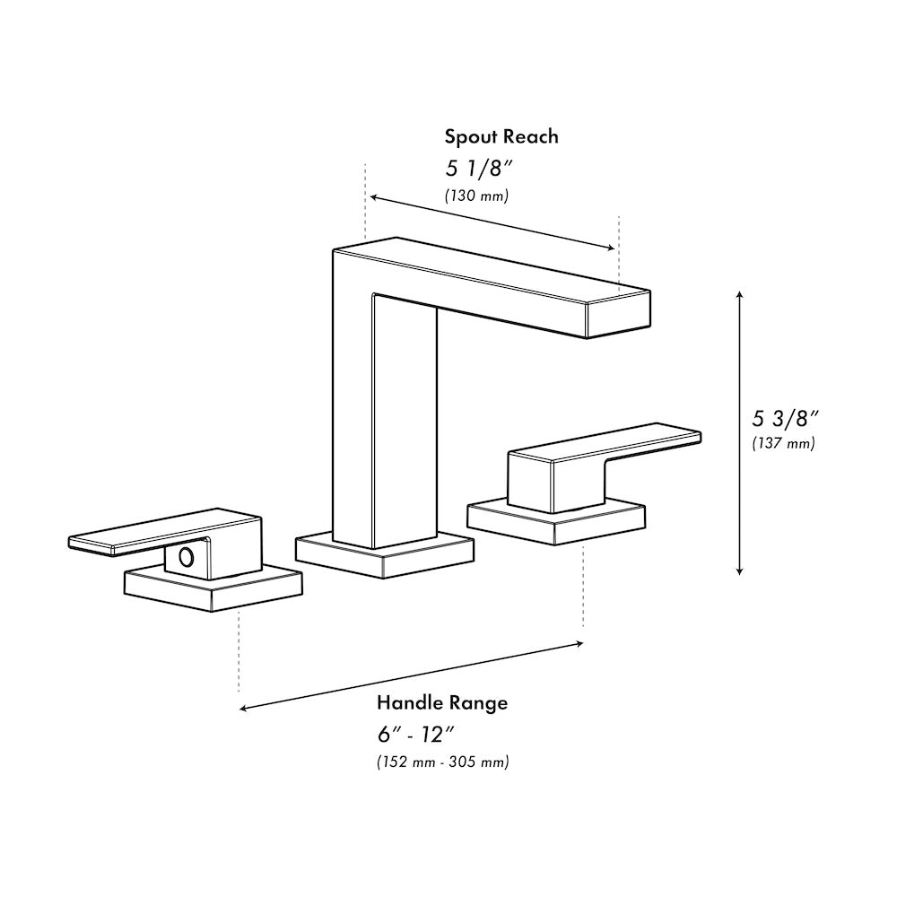 ZLINE Palisades Modern Widespread Bath Faucet in Champagne Bronze (RBCN3-BF-CB) dimensional diagram.