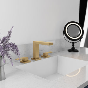 ZLINE Palisades Modern Widespread Bath Faucet in Champagne Bronze (RBCN3-BF-CB) wide, in a luxury bathroom.