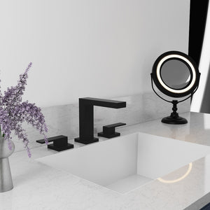 ZLINE Palisades Modern Widespread Bath Faucet in Matte Black (RBCN3-BF-MB) wide, in a luxury bathroom.