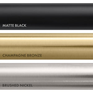 ZLINE Palisades Plumbing Finish Comparison. Top: Matte Black. Center: Champagne Bronze. Bottom: Brushed Nickel.