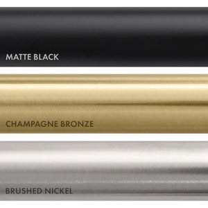 ZLINE Palisades Plumbing Finish Comparison. Top: Matte Black. Center: Champagne Bronze. Bottom: Brushed Nickel.