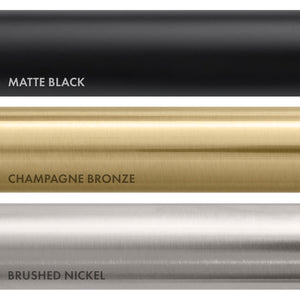 ZLINE Palisades Plumbing Finish Comparison. Top: Matte Black. Center: Champagne Bronze. Bottom: Brushed Nickel.