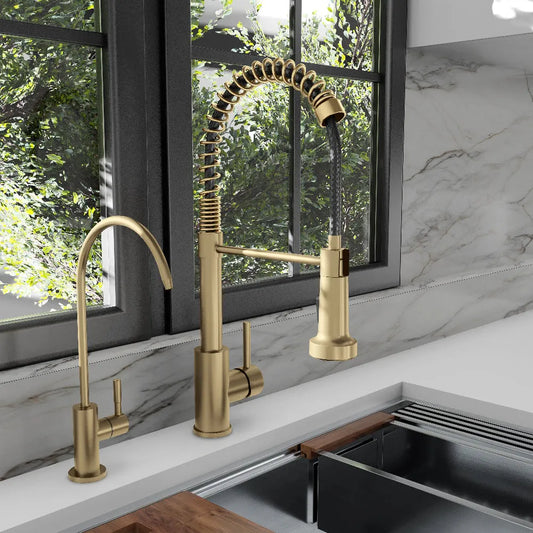 ZLINE Palisades Single Handle Drink Faucet in Champagne Bronze (RBCN1-FBV-CB) in a kitchen setting.