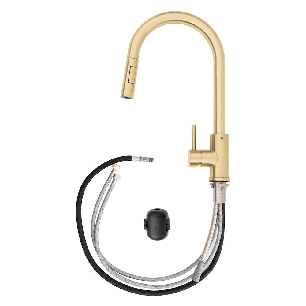 ZLINE Palisades Pull Down Single Handle Kitchen Faucet in Champagne Bronze (RBCN1-KF-CB) components.