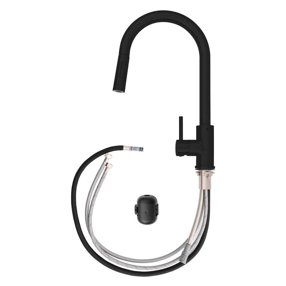 ZLINE Palisades Pull Down Single Handle Kitchen Faucet in Matte Black (RBCN1-KF-MB) components.