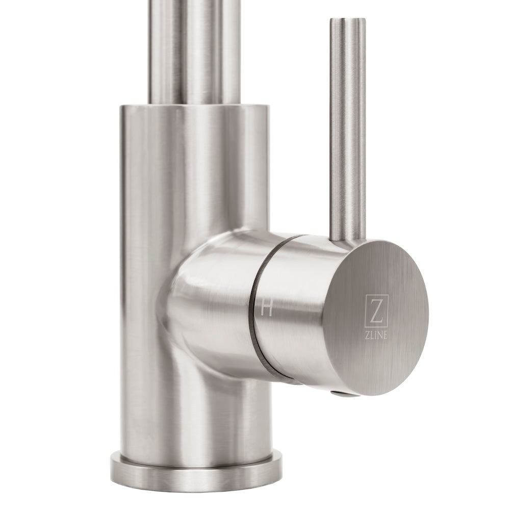 ZLINE Palisades Pull Down Spring Spray Wand Kitchen Faucet in Brushed Nickel (RBCN2-KF-BN) handle detail.