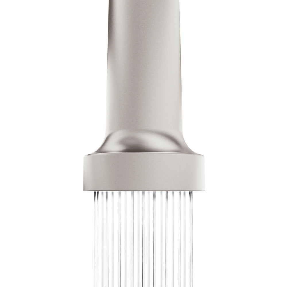 ZLINE Palisades Pull Down Spring Spray Wand Kitchen Faucet in Brushed Nickel (RBCN2-KF-BN) spout on, spray mode.