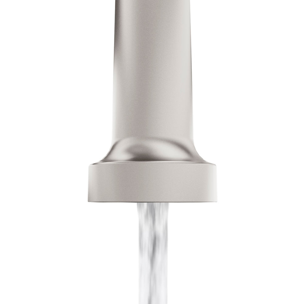 ZLINE Palisades Pull Down Spring Spray Wand Kitchen Faucet in Brushed Nickel (RBCN2-KF-BN) spout on, stream mode.