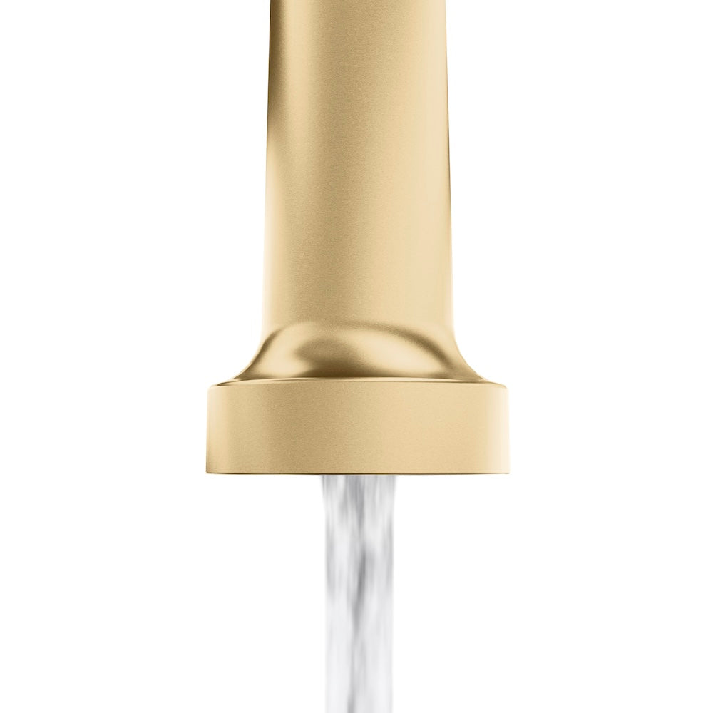 ZLINE Palisades Pull Down Spring Spray Wand Kitchen Faucet in Champagne Bronze (RBCN2-KF-CB) spout on, stream mode.