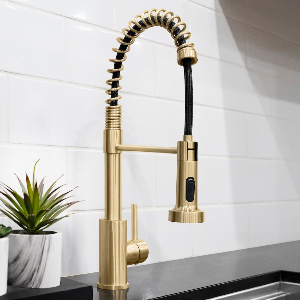 Palisades Pull Down Spring Kitchen Faucet in Champagne Bronze