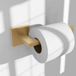 ZLINE Palisades Toilet Paper Holder in Champagne Bronze (RBCN1-TP-CB) in a luxury bathroom, with paper roll.