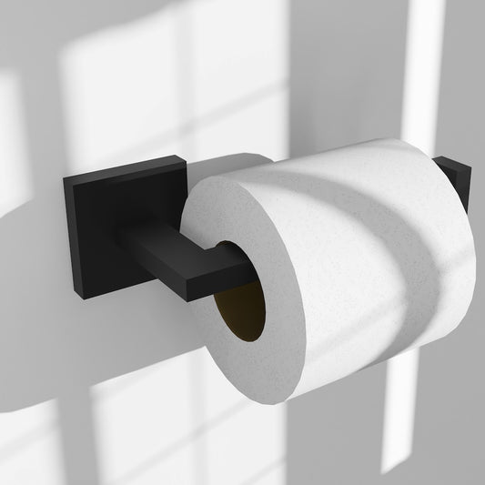 ZLINE Palisades Toilet Paper Holder in Matte Black (RBCN1-TP-MB) in a luxury bathroom, with paper roll.