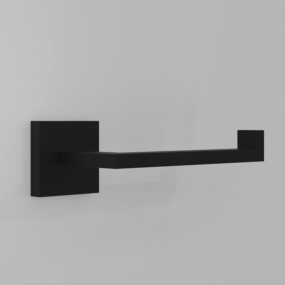 ZLINE Palisades Toilet Paper Holder in Matte Black (RBCN1-TP-MB) on a gray wall.