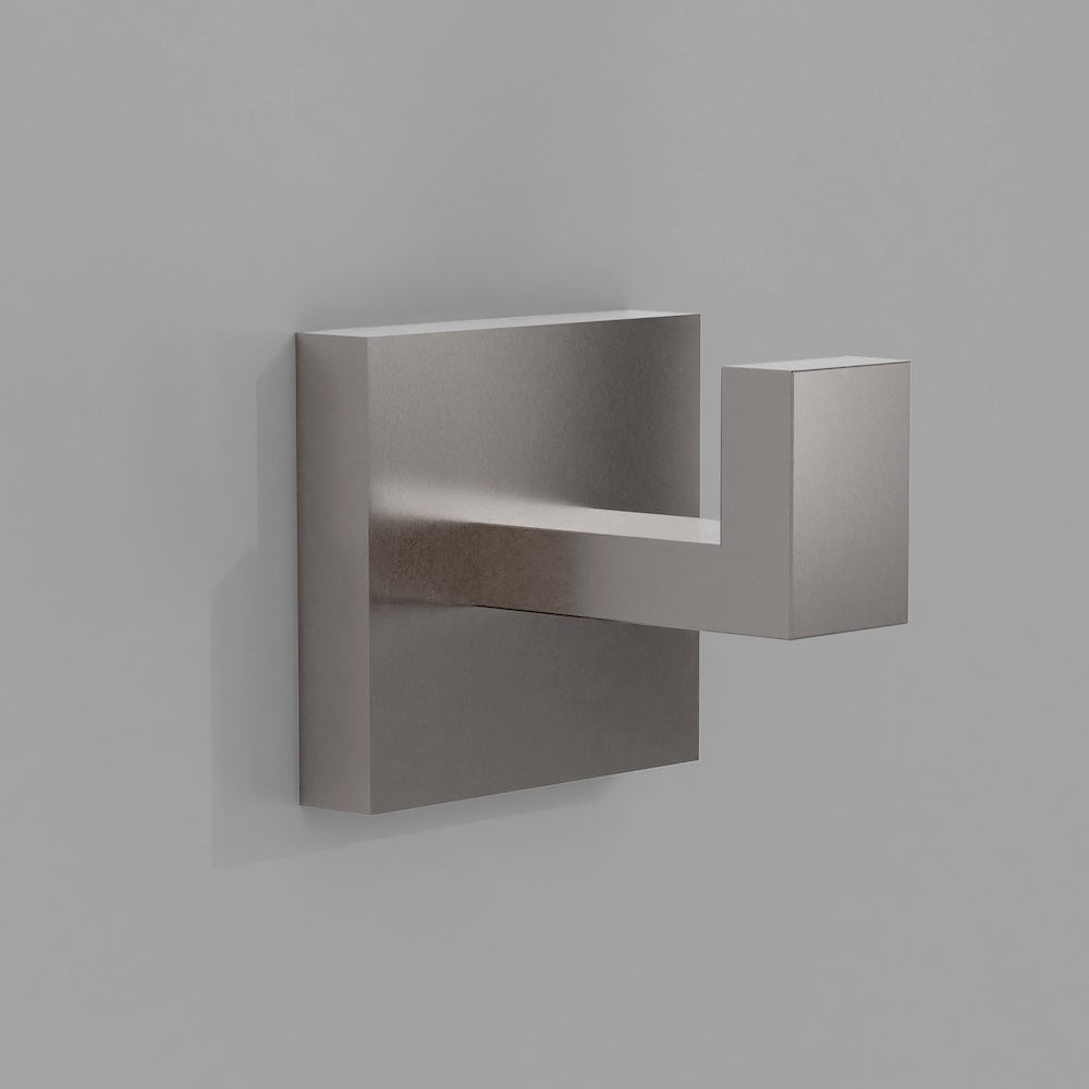 ZLINE Palisades Towel Hook in Brushed Nickel (RBCN1-HK-BN) on a gray wall.