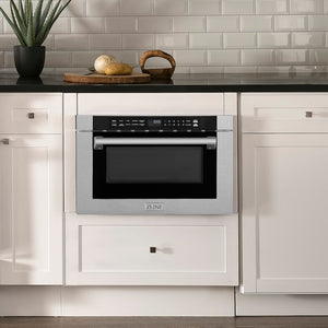 ZLINE 24 in. 1.2 cu. ft. Built-in Microwave Drawer with a Traditional Handle in Satin Stainless Steel (MWD-1-SS-H) in a luxury kitchen.