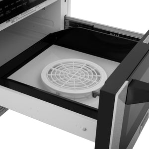 ZLINE Autograph Edition 24 in. 1.2 cu. ft. Built-in Microwave Drawer with a Traditional Handle in Satin Stainless Steel and Matte Black Accents (MWDZ-1-SS-H-MB) defrosting plate.