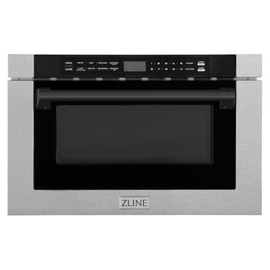 ZLINE Autograph Edition 24 in. 1.2 cu. ft. Built-in Microwave Drawer with a Traditional Handle in Satin Stainless Steel and Matte Black Accents (MWDZ-1-SS-H-MB)