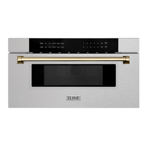 ZLINE Autograph Edition 30 in. 1.2 cu. ft. Built-In Microwave Drawer in Satin Stainless Steel with Champagne Bronze Accents (MWDZ-30-SS-CB)