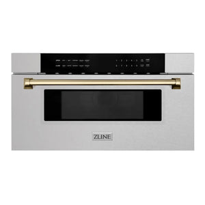 ZLINE Autograph Edition 30 in. 1.2 cu. ft. Built-In Microwave Drawer in Satin Stainless Steel with Champagne Bronze Accents (MWDZ-30-SS-CB) main image.