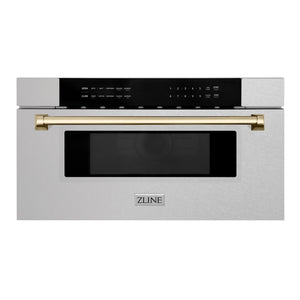 ZLINE Autograph Edition 30 in. 1.2 cu. ft. Built-In Microwave Drawer in Satin Stainless Steel with Polished Gold Accents (MWDZ-30-SS-G)