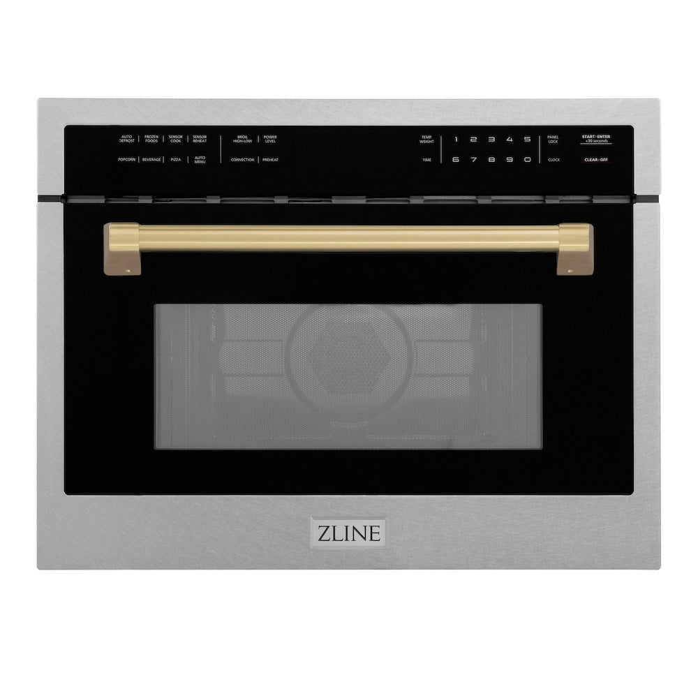 ZLINE Autograph Edition 24 in. 1.6 cu ft. Built-in Convection Microwave Oven in Satin Stainless Steel with Champagne Bronze Accents (MWOZ-24-SS-CB)