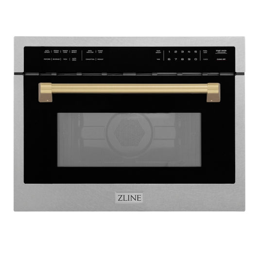 ZLINE Autograph Edition 24 in. 1.6 cu ft. Built-in Convection Microwave Oven in Satin Stainless Steel with Champagne Bronze Accents (MWOZ-24-SS-CB)
