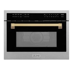 ZLINE Autograph Edition 24 in. 1.6 cu ft. Built-in Convection Microwave Oven in Satin Stainless Steel with Champagne Bronze Accents (MWOZ-24-SS-CB) main image.